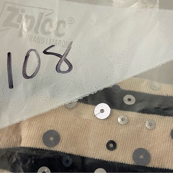 J Crew Cream & Black Striped Sequined Top Coastal Grandma Nautical Preppy Small - Picture 12 of 12